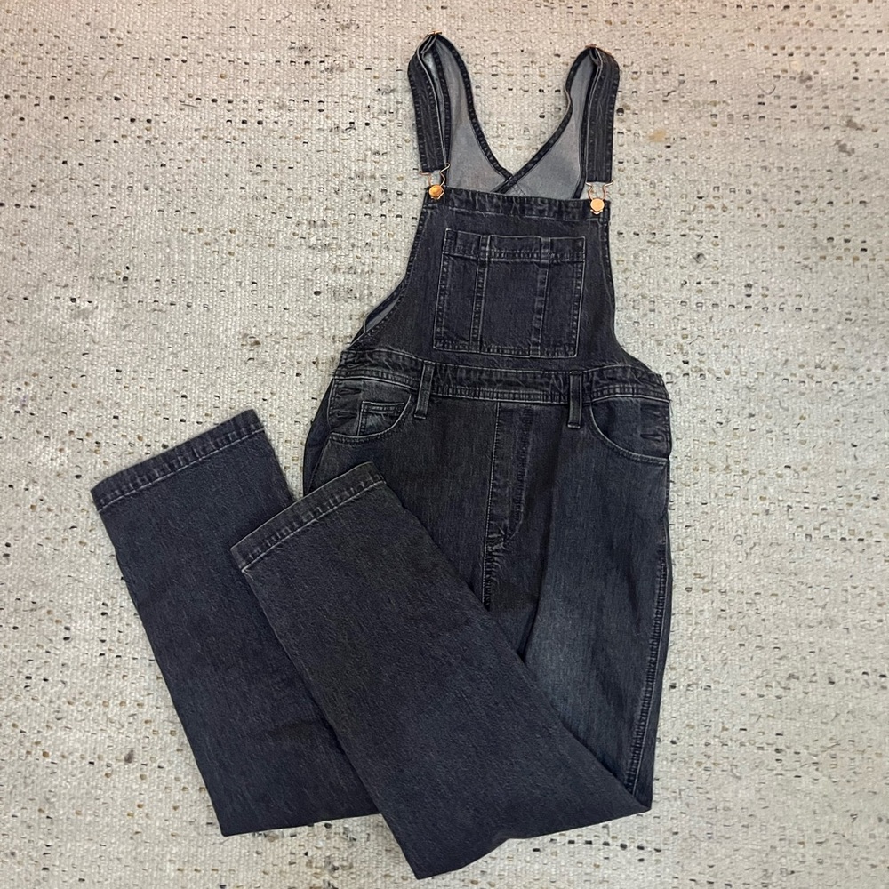 Black denim overalls